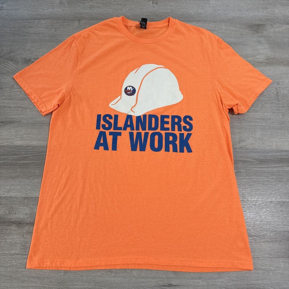 New York Islanders Shirt Men’s XL Orange Islanders At Work Hard Hat Hockey